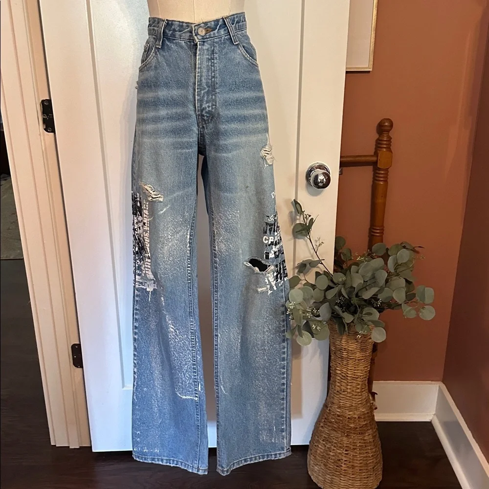 Ingalls Denim Line men’s 100 cotton 32x36 graffiti distressed Korean K-pop jeans